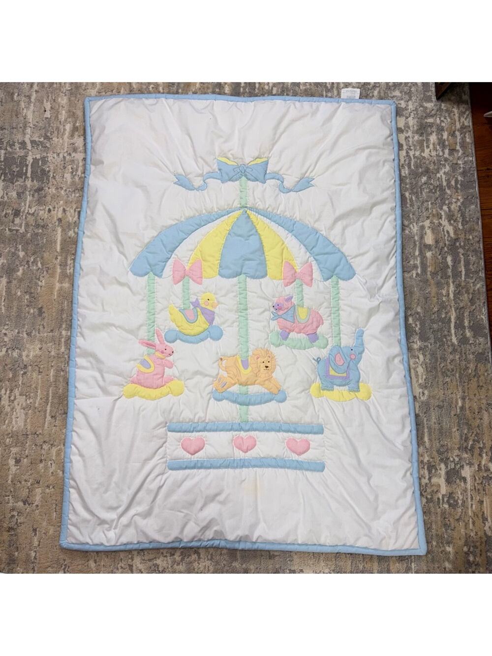 House Of Hatten Baby Animals Carousel Crib Quilt Comforter Pastel Vintage